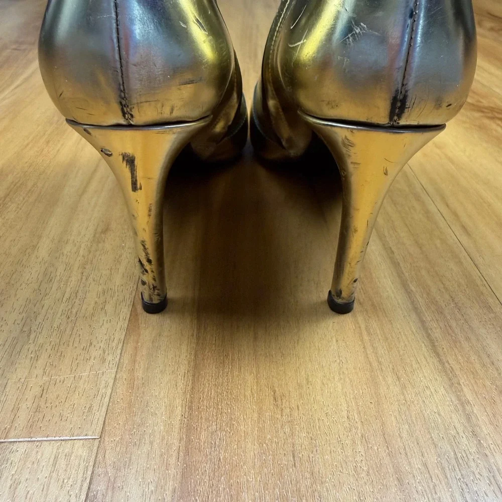 Balenciaga Paris Metallic Gold Leather Pointed ToeStiletto Ankle Boots 433245 40